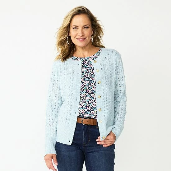 Petite Croft & Barrow® Stitch Crewneck Cardigan Cream - Image 2