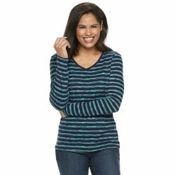 Women's Croft & Barrow® Essential Long Sleeve V-Neck Tee White Stripe -Croft & BarrowSales unnamed file 216