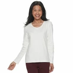 Women's Croft & Barrow® Essential Long Sleeve V-Neck Tee White Stripe -Croft & BarrowSales unnamed file 217