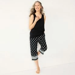 Women's Croft & Barrow® Pajama Tank & Pajama Capri Pants Sleep Set Black Buds