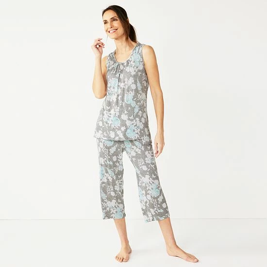 Women's Croft & Barrow® Pajama Tank & Pajama Capri Pants Sleep Set Black Buds - Image 5
