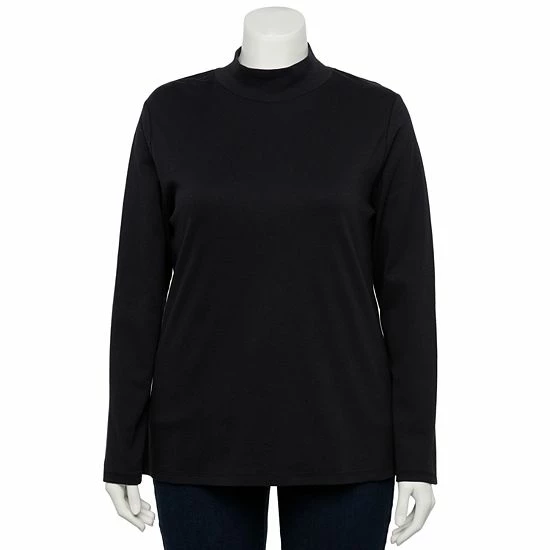 Plus Size Croft & Barrow® Essential Long Sleeve Mockneck Top Red Buffalo Check