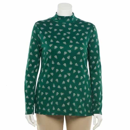 Plus Size Croft & Barrow® Essential Long Sleeve Mockneck Top Red Buffalo Check - Image 5