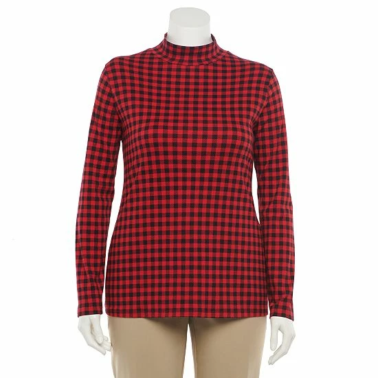 Plus Size Croft & Barrow® Essential Long Sleeve Mockneck Top Red Buffalo Check - Image 9