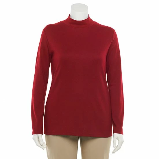 Plus Size Croft & Barrow® Essential Long Sleeve Mockneck Top Red Buffalo Check - Image 10
