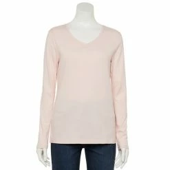 Women's Croft & Barrow® Essential Long Sleeve V-Neck Tee White Stripe -Croft & BarrowSales unnamed file 222