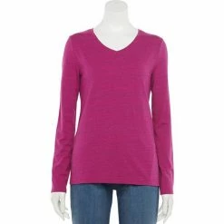 Women's Croft & Barrow® Essential Long Sleeve V-Neck Tee White Stripe -Croft & BarrowSales unnamed file 223