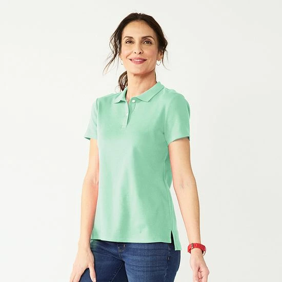 Women's Croft & Barrow® Essential Extra-Soft Polo Shirt Midland Green - Image 15