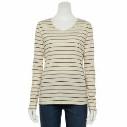 Women's Croft & Barrow® Essential Long Sleeve V-Neck Tee White Stripe -Croft & BarrowSales unnamed file 224