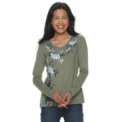 Women's Croft & Barrow® Essential Long Sleeve V-Neck Tee White Stripe -Croft & BarrowSales unnamed file 226