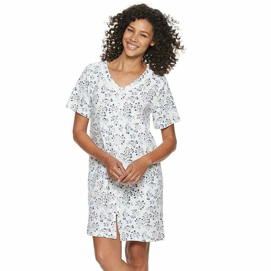 Women's Croft & Barrow® Waffle-Knit Zip-Front Short Sleeve Robe Gray - Image 3