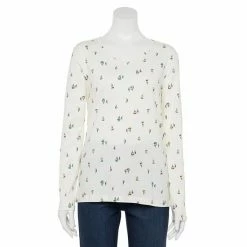 Women's Croft & Barrow® Essential Long Sleeve V-Neck Tee White Stripe -Croft & BarrowSales unnamed file 227