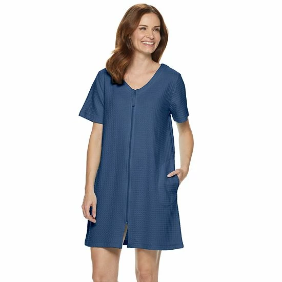 Women's Croft & Barrow® Waffle-Knit Zip-Front Short Sleeve Robe Gray - Image 8