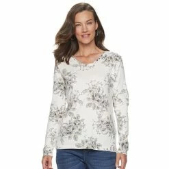 Women's Croft & Barrow® Essential Long Sleeve V-Neck Tee White Stripe -Croft & BarrowSales unnamed file 229