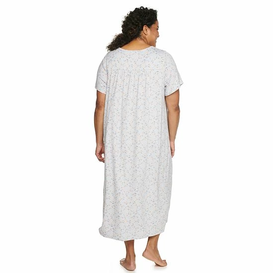 Plus Size Croft & Barrow® Short Sleeve Henley Nightgown Green Butterfly - Image 2