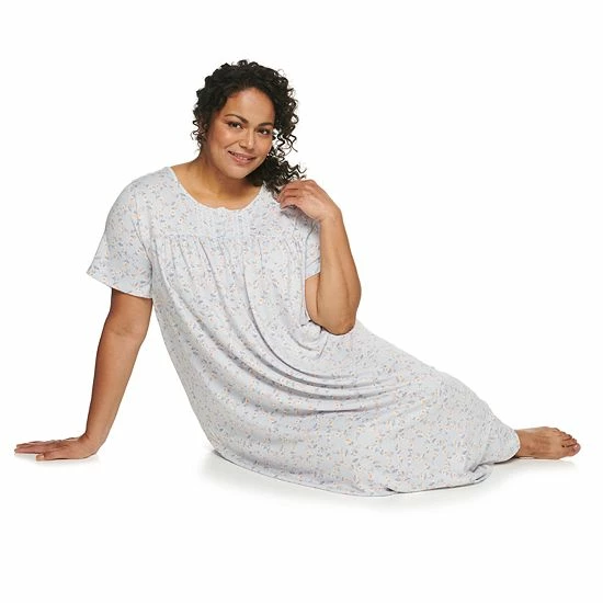 Plus Size Croft & Barrow® Short Sleeve Henley Nightgown Green Butterfly - Image 3