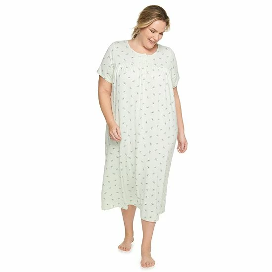 Plus Size Croft & Barrow® Short Sleeve Henley Nightgown Green Butterfly - Image 5