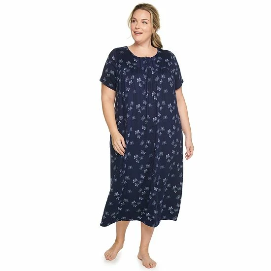 Plus Size Croft & Barrow® Short Sleeve Henley Nightgown Green Butterfly - Image 8
