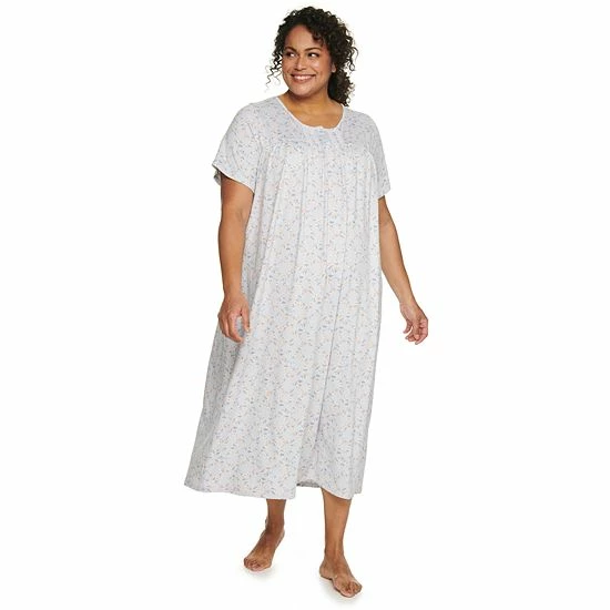 Plus Size Croft & Barrow® Short Sleeve Henley Nightgown Green Butterfly - Image 9
