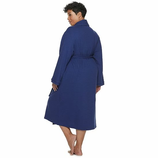 Plus Size Croft & Barrow® Shawl-Collar Waffle Robe White - Image 2
