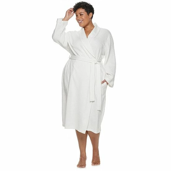 Plus Size Croft & Barrow® Shawl-Collar Waffle Robe White - Image 3