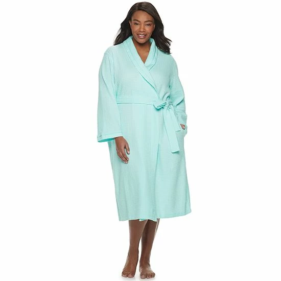 Plus Size Croft & Barrow® Shawl-Collar Waffle Robe White - Image 5
