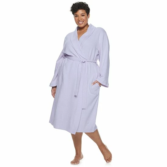 Plus Size Croft & Barrow® Shawl-Collar Waffle Robe White - Image 6