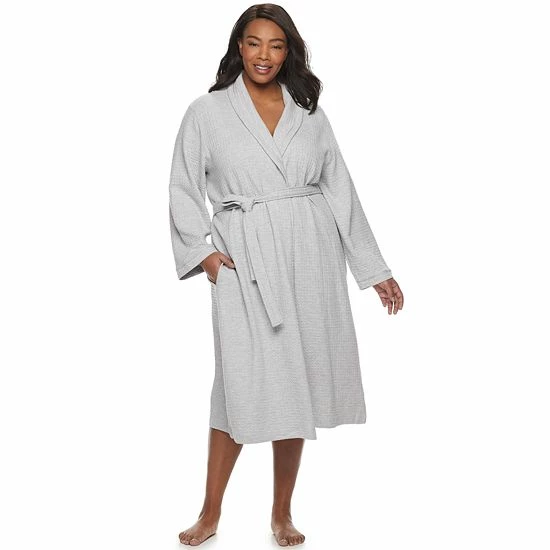 Plus Size Croft & Barrow® Shawl-Collar Waffle Robe White - Image 9