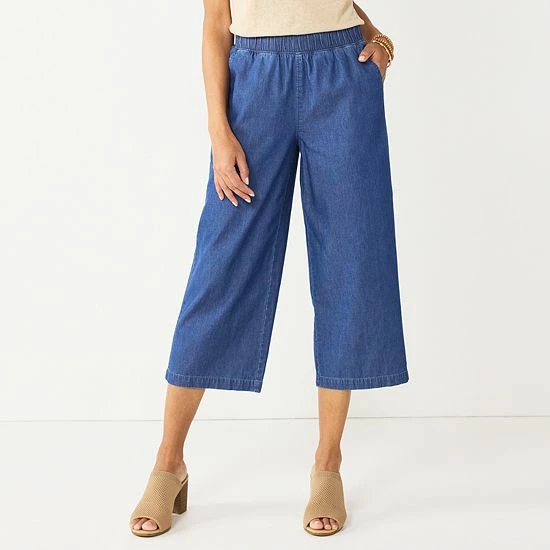 Women's Croft & Barrow® Wide-Leg Twill Crop Pants Chambray - Image 6