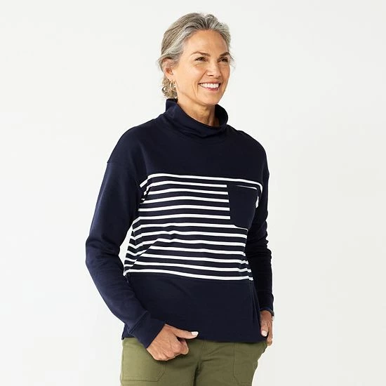 Petite Croft & Barrow® Long Sleeve Mockneck Sweatshirt Pink Modern Stripe - Image 2