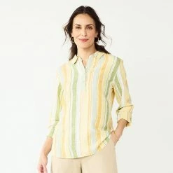 Women's Croft & Barrow® Linen-Blend Popover Tunic Gold Stripe