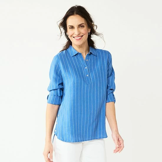 Women's Croft & Barrow® Linen-Blend Popover Tunic Gold Stripe - Image 4