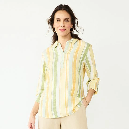Women's Croft & Barrow® Linen-Blend Popover Tunic Gold Stripe - Image 5