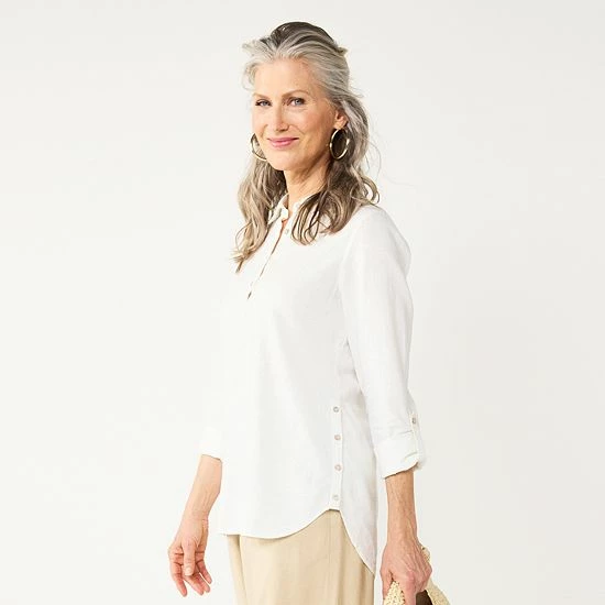 Women's Croft & Barrow® Linen-Blend Popover Tunic Gold Stripe - Image 6