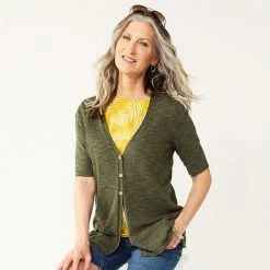 Women's Croft & Barrow® Elbow-Sleeve Cardigan Blue Heather