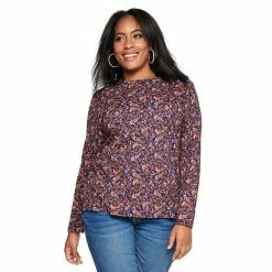 Plus Size Croft & Barrow® Essential Crewneck Long Sleeve Tee Black Floral