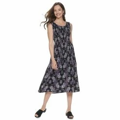 Women's Croft & Barrow® Smocked Swing Midi Dress Purple Paisley -Croft & BarrowSales unnamed file 2476