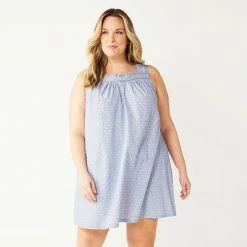Plus Size Croft & Barrow® Cotton Woven Nightgown Navy Check