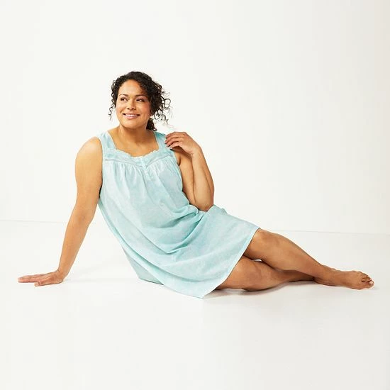 Plus Size Croft & Barrow® Cotton Woven Nightgown Navy Check - Image 3