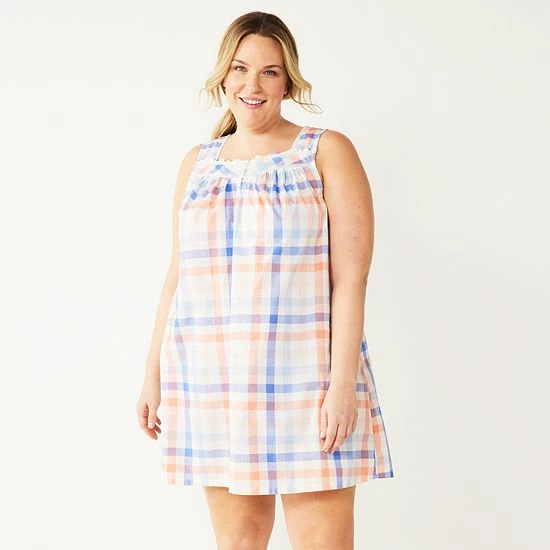 Plus Size Croft & Barrow® Cotton Woven Nightgown Navy Check - Image 4