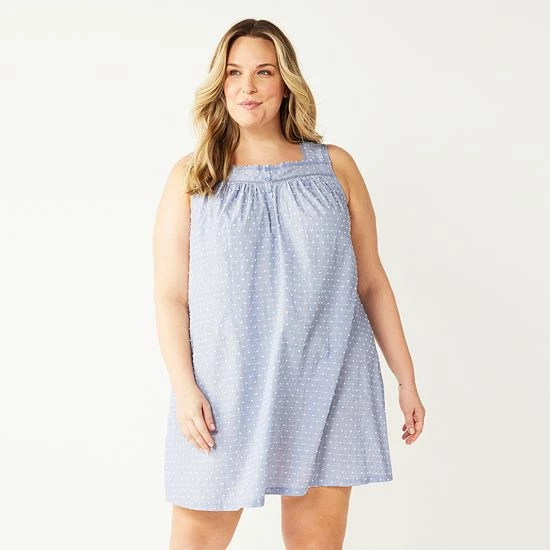 Plus Size Croft & Barrow® Cotton Woven Nightgown Navy Check - Image 8