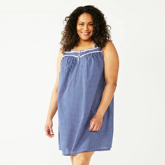 Plus Size Croft & Barrow® Cotton Woven Nightgown Navy Check - Image 9