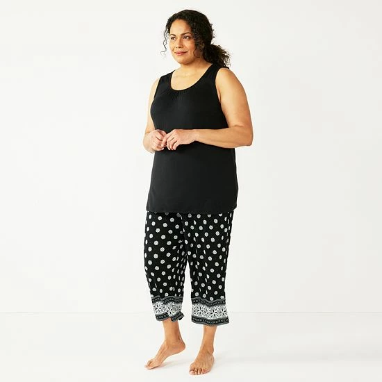 Plus Size Croft & Barrow® Pajama Tank & Pajama Capri Pants Sleep Set Black Buds