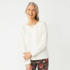 Women's Croft & Barrow® Puff-Sleeve Bobble Sweater Red