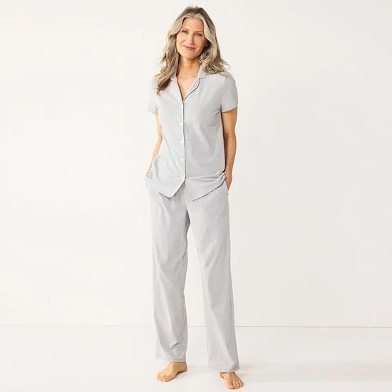 Petite Croft & Barrow® Short Sleeve Pajama Shirt & Pajama Pants Sleep Set Tan Leopard - Image 4