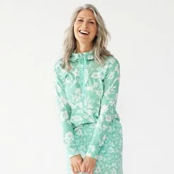 Petite Croft & Barrow® 1/2-Zip Panel Athleisure Hoodie Navy Daisy