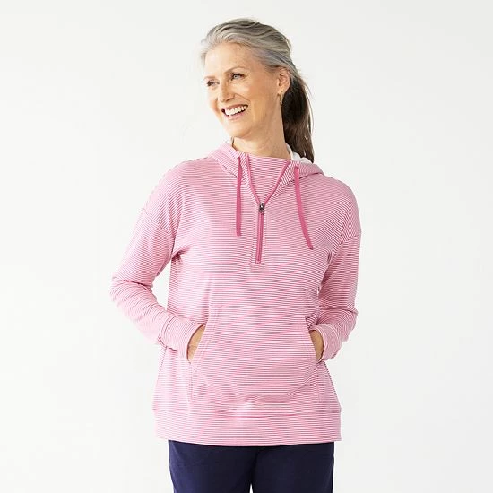 Petite Croft & Barrow® 1/2-Zip Panel Athleisure Hoodie Navy Daisy - Image 2