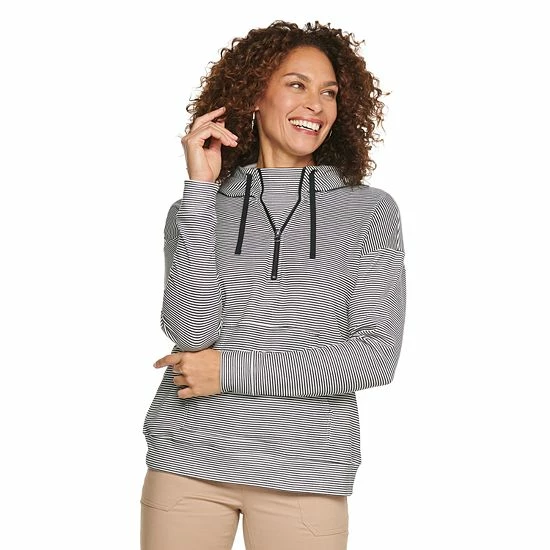 Petite Croft & Barrow® 1/2-Zip Panel Athleisure Hoodie Navy Daisy - Image 3