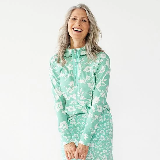 Petite Croft & Barrow® 1/2-Zip Panel Athleisure Hoodie Navy Daisy - Image 4