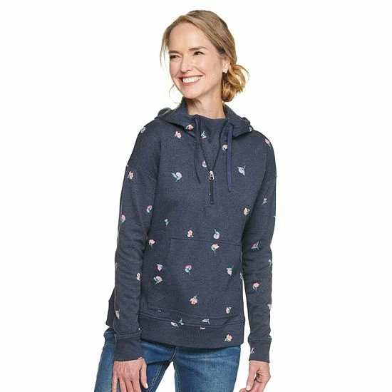 Petite Croft & Barrow® 1/2-Zip Panel Athleisure Hoodie Navy Daisy - Image 5